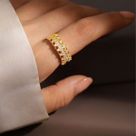 Gold Plated Baguette & Cubic Zirconia Studded Adjustable Openable Ring
